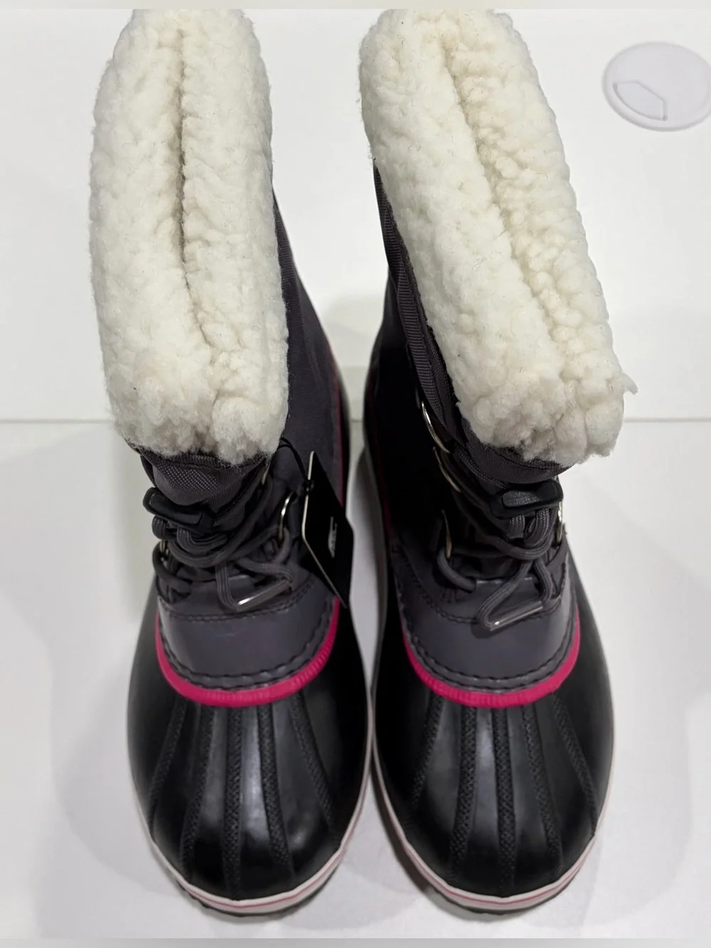 Sorel Youth 7 Years 7Y Yoot Pac Nylon Snow Boots Winter NWT Black Pink Girls